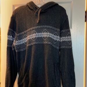 American Eagle Men's Charcoal Gray and Light Gray Hooded Sweater